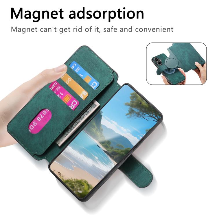 Funda Neo MagSafe RFID antirrobo de cuero retro para Redmi Turbo 4 Pro / Poco F7 (verde)