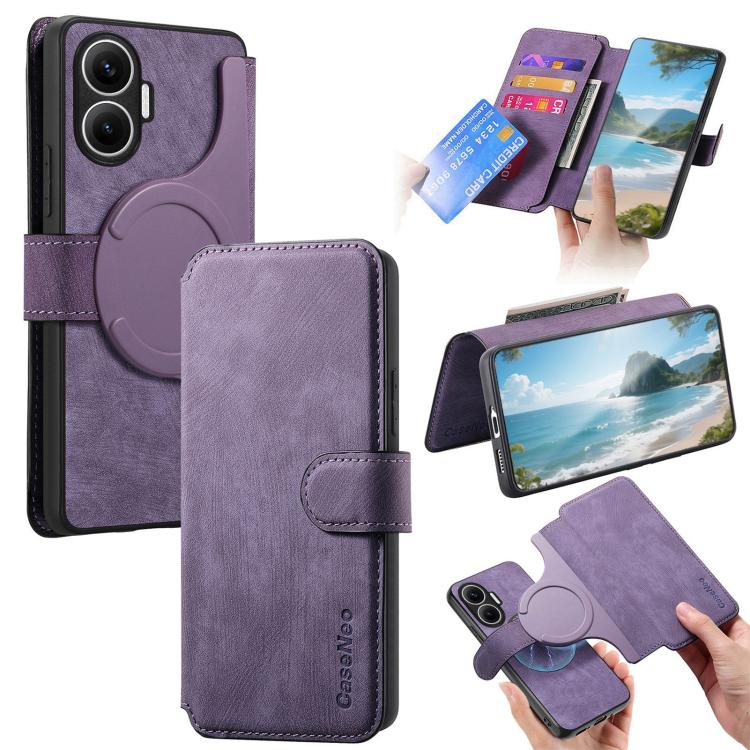 Funda Neo MagSafe RFID antirrobo de cuero retro para Redmi Turbo 4 Pro / Poco F7 (morada)