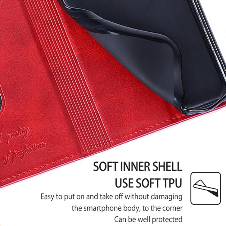 Funda magnética de cuero con textura de vaca para Samsung Galaxy F06 5G (roja)