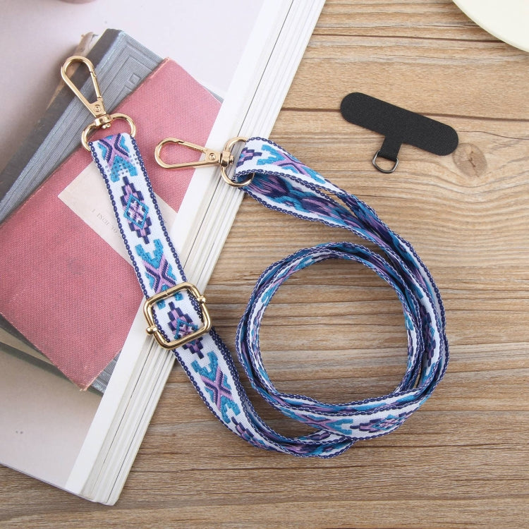 Cordón cruzado para teléfono móvil estilo étnico retro antipérdida (Azul)