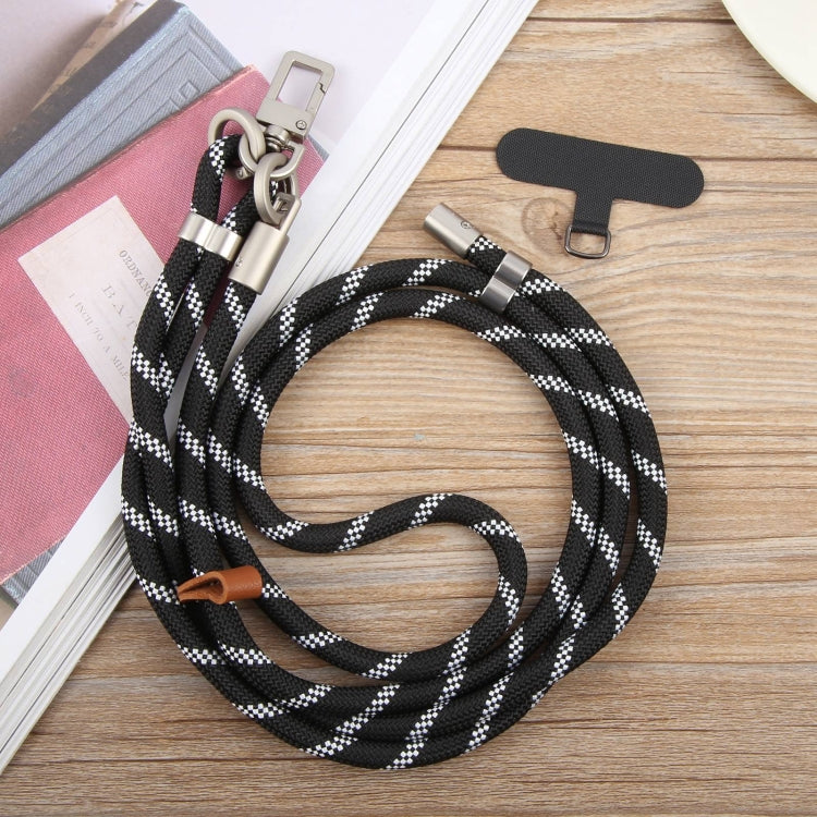 Cordón para cuello ajustable antipérdida con hebilla plateada 8mm para teléfono móvil (Sarga blanca y negra)