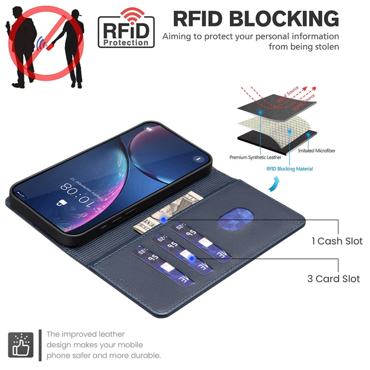 Funda de Cuero Antirrobo con Textura de Lichi Rfid para Tecno Pova 6 Neo 5G y Spark 30 5G (Azul)