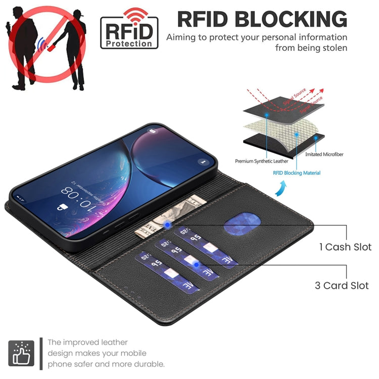 Funda de Cuero Antirrobo con Textura de Lichi Rfid para Tecno Spark 30 Pro 4G (Negro)