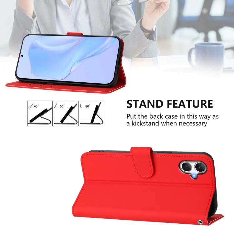 Funda de piel sintética con cordón para Samsung Galaxy A07 4G (color sólido) (rojo)