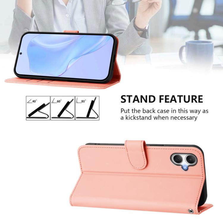Funda de piel con textura de color liso y cordón para Samsung Galaxy A07 4G (rosa)