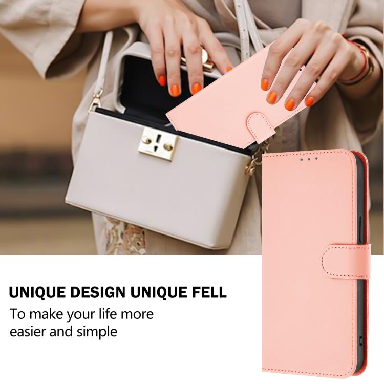 Funda de piel con textura de color liso y cordón para Samsung Galaxy A07 4G (rosa)