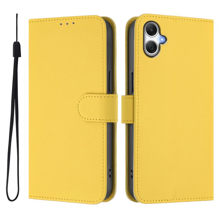 Funda de piel con textura de color liso y cordón para Samsung Galaxy A07 4G (amarillo limón)