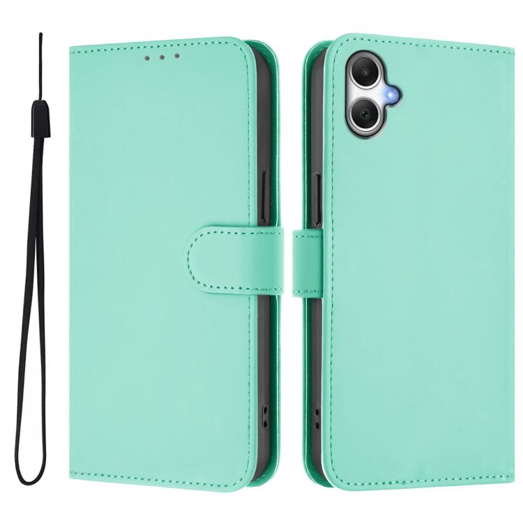 Funda de piel con textura de color liso y cordón para Samsung Galaxy A07 4G (verde menta)