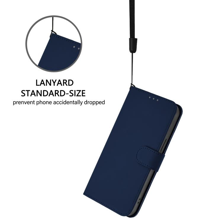 Funda de piel con textura de color liso y cordón para Samsung Galaxy A07 4G (azul marino)