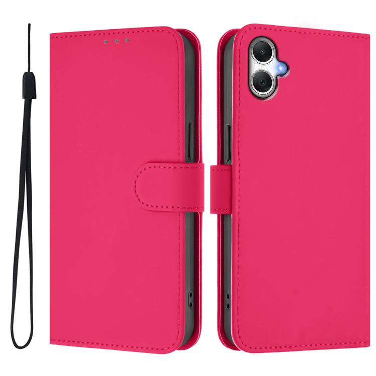Funda de piel con textura de color liso y cordón para Samsung Galaxy A07 4G (rosa y rojo)