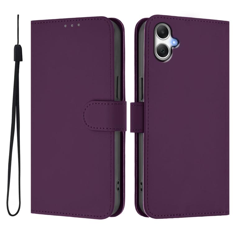 Funda de piel con textura de color liso y cordón para Samsung Galaxy A07 4G (violeta)