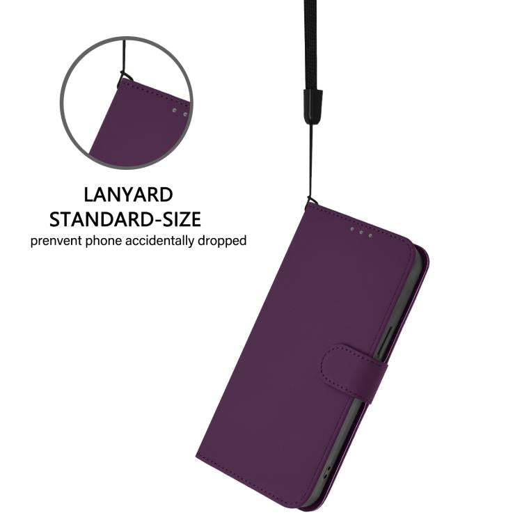 Funda de piel con textura de color liso y cordón para Samsung Galaxy A07 4G (violeta)