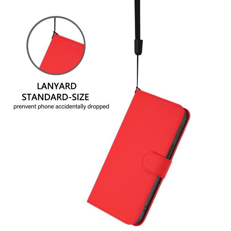 Funda de piel con textura de color liso y cordón para Samsung Galaxy A17 5G (rojo)