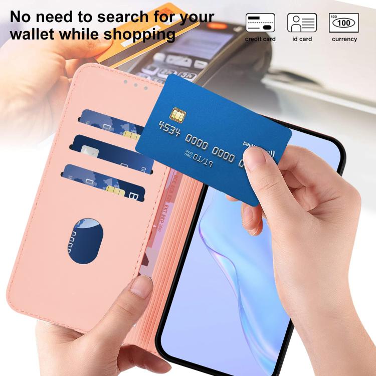 Funda de piel con textura de color liso y cordón para Samsung Galaxy A17 5G (rosa)