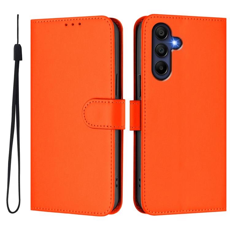 Funda de piel con textura de color liso y cordón para Samsung Galaxy A17 5G (naranja)