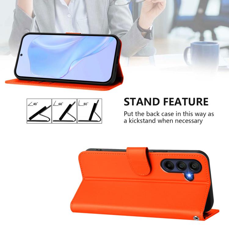 Funda de piel con textura de color liso y cordón para Samsung Galaxy A17 5G (naranja)