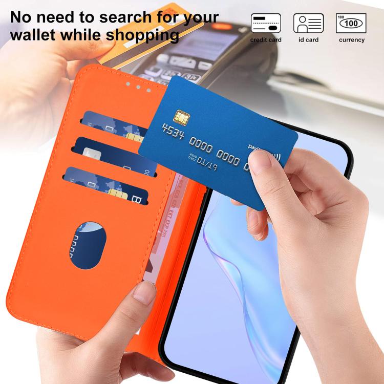 Funda de piel con textura de color liso y cordón para Samsung Galaxy A17 5G (naranja)