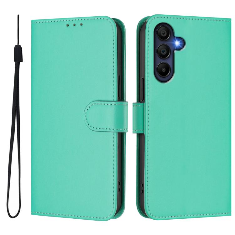 Funda de piel con textura de color liso y cordón para Samsung Galaxy A17 5G (verde)