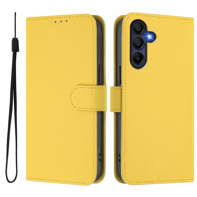 Funda de piel con textura de color liso y cordón para Samsung Galaxy A17 5G (amarillo limón)