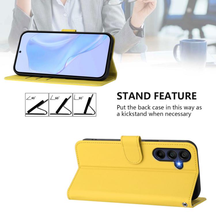 Funda de piel con textura de color liso y cordón para Samsung Galaxy A17 5G (amarillo limón)