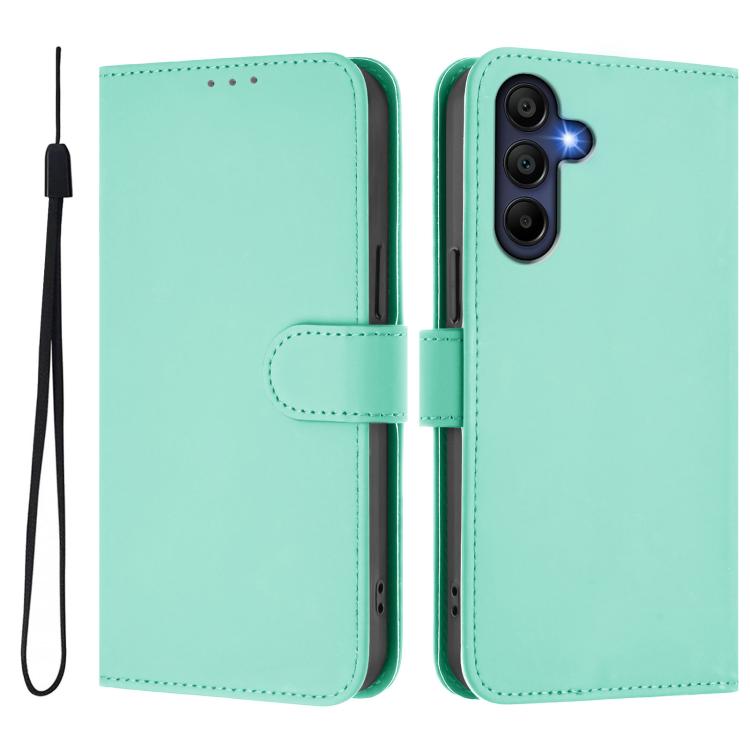 Funda de piel con textura de color liso y cordón para Samsung Galaxy A17 5G (verde menta)