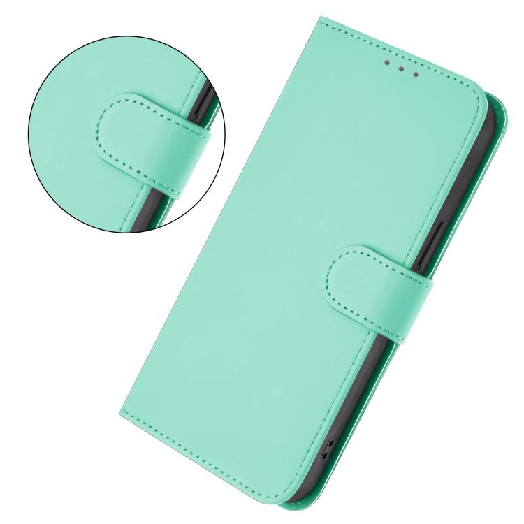 Funda de piel con textura de color liso y cordón para Samsung Galaxy A17 5G (verde menta)