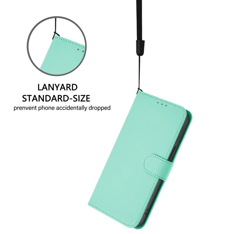 Funda de piel con textura de color liso y cordón para Samsung Galaxy A17 5G (verde menta)