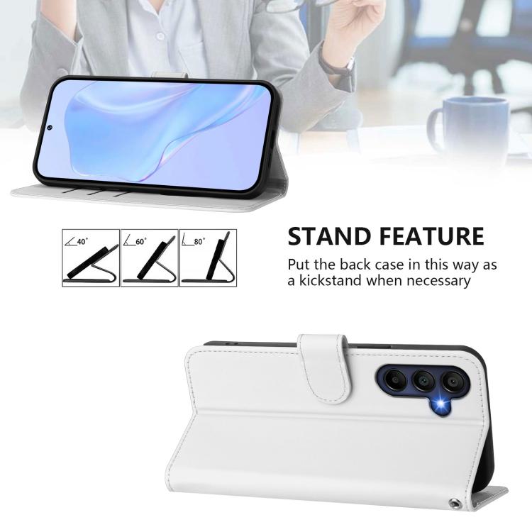 Funda de piel con textura de color liso y cordón para Samsung Galaxy A17 5G (blanco)