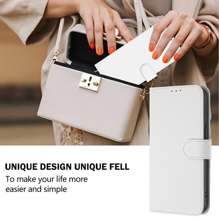 Funda de piel con textura de color liso y cordón para Samsung Galaxy A17 5G (blanco)