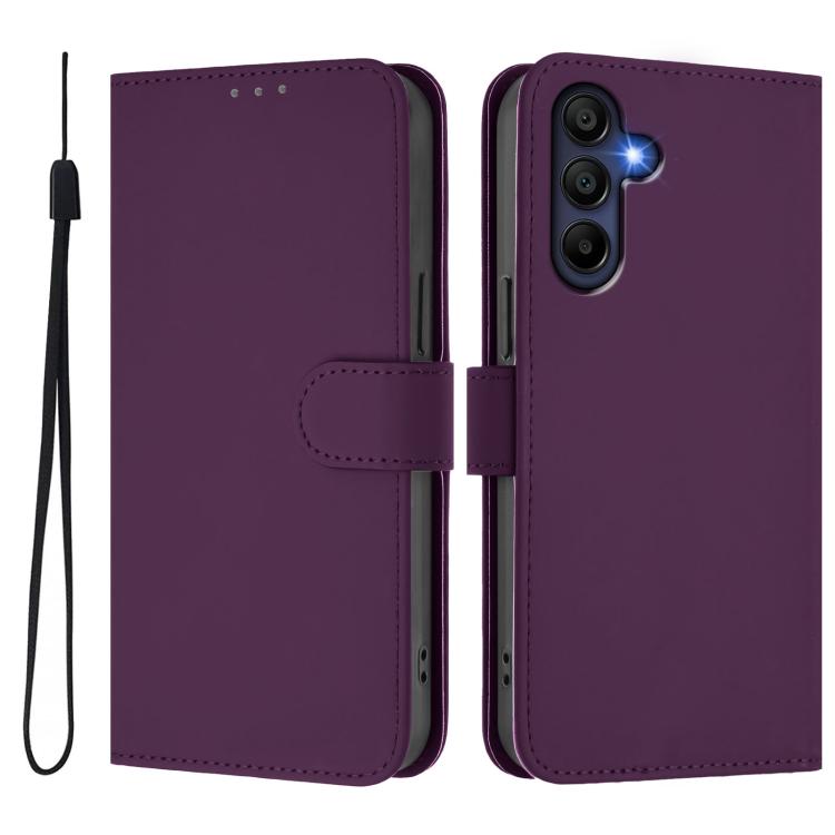 Funda de piel con textura de color liso y cordón para Samsung Galaxy A17 5G (violeta)