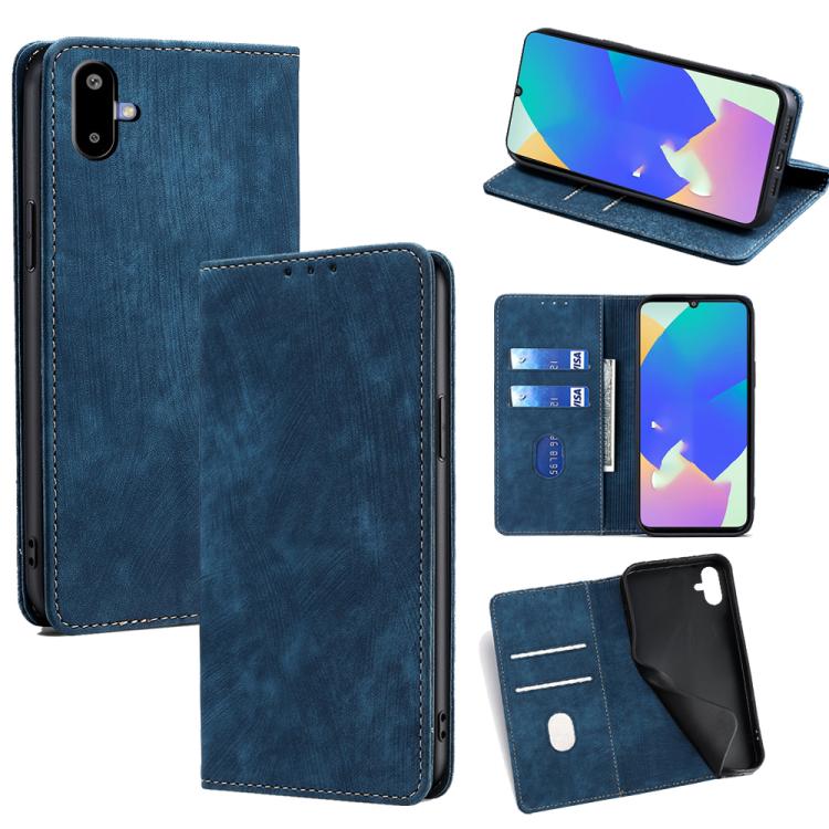 Funda de cuero magnética con cepillo y antirrobo RFID para Samsung Galaxy F06 5G (azul)