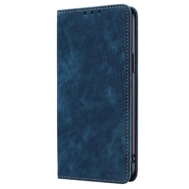 Funda de cuero magnética con cepillo y antirrobo RFID para Samsung Galaxy F06 5G (azul)