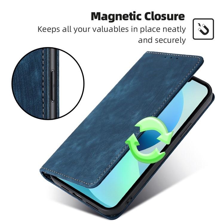 Funda de cuero magnética con cepillo y antirrobo RFID para Samsung Galaxy F06 5G (azul)