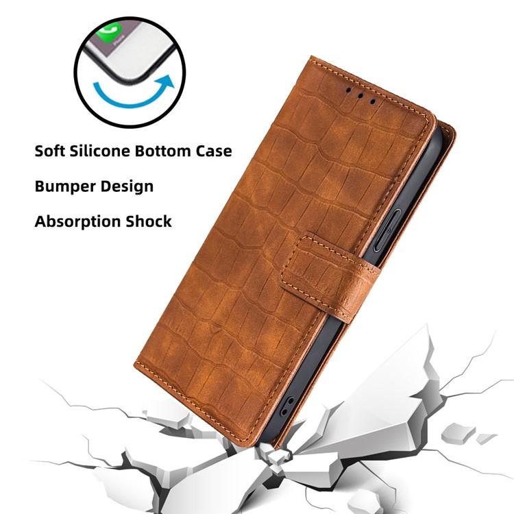 Funda de piel con cierre magnético y diseño de cocodrilo para Samsung Galaxy F06 5G (marrón)