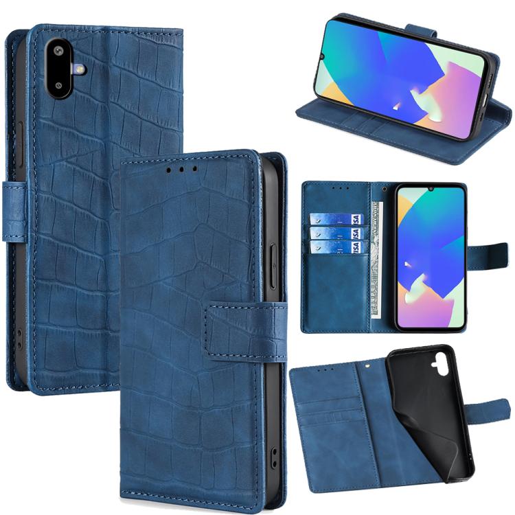 Funda de piel con cierre magnético y diseño de cocodrilo para Samsung Galaxy F06 5G (azul)
