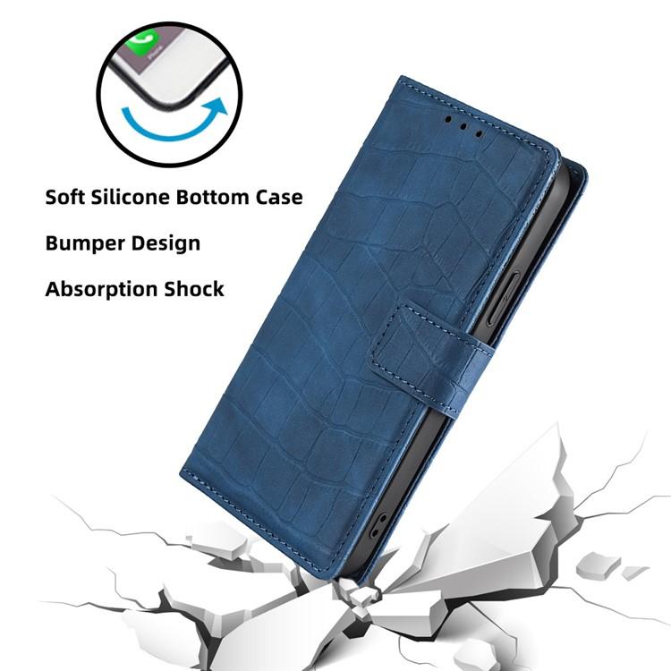 Funda de piel con cierre magnético y diseño de cocodrilo para Samsung Galaxy F06 5G (azul)