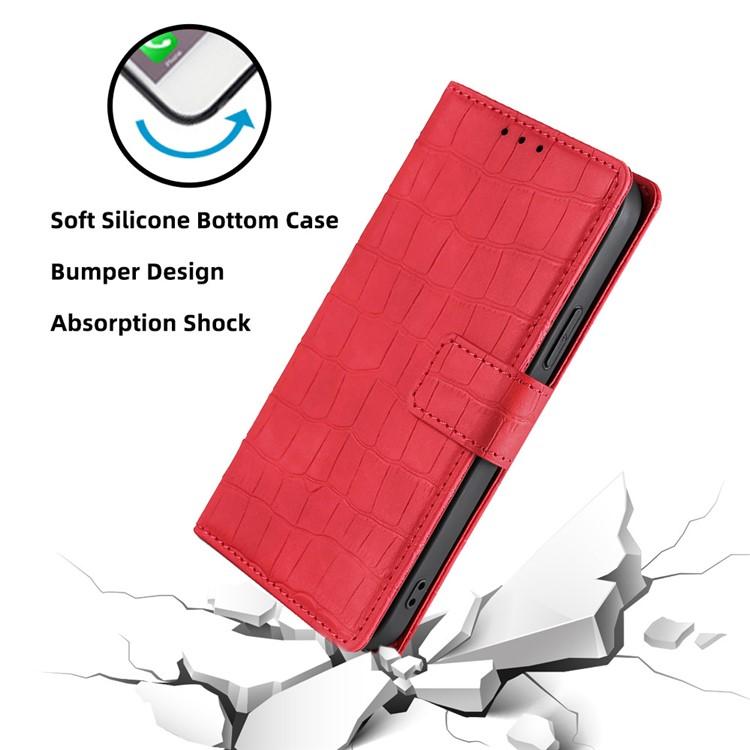 Funda de piel con cierre magnético y diseño de cocodrilo para Samsung Galaxy F06 5G (roja)