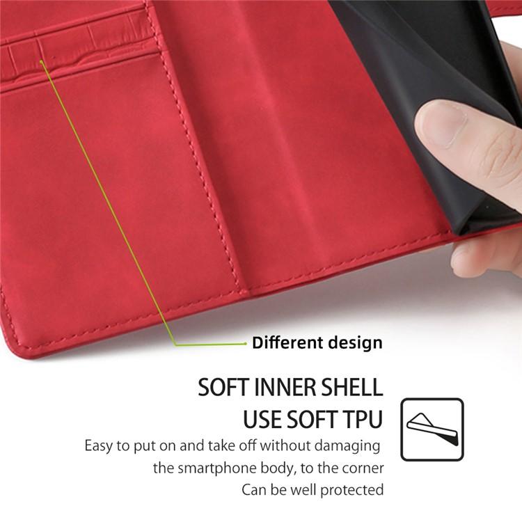 Funda de piel con cierre magnético y diseño de cocodrilo para Samsung Galaxy F06 5G (roja)