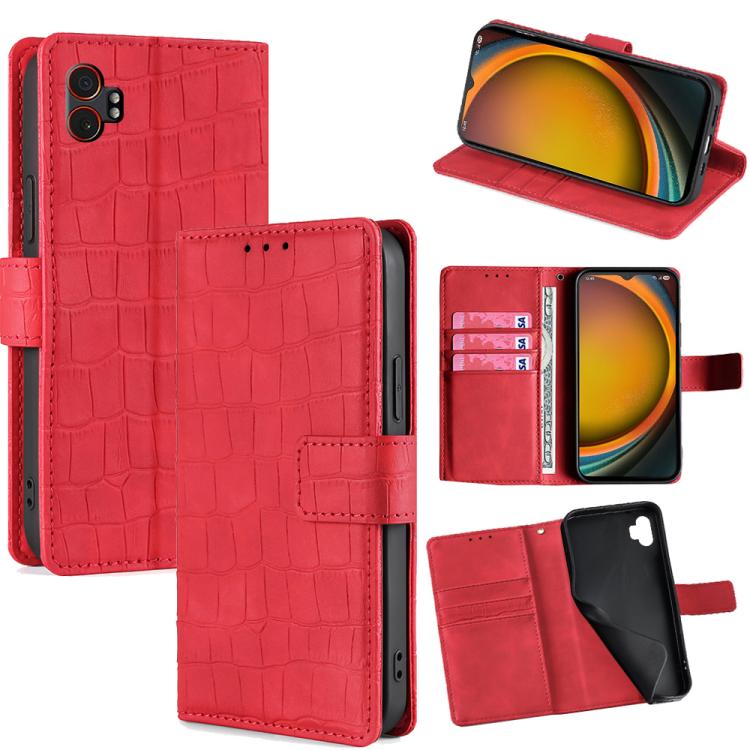 Funda de piel con cierre magnético y diseño de cocodrilo para Samsung Galaxy Xcover 7 Pro 5G (roja)