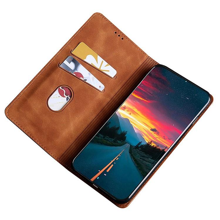 Funda de cuero magnética con textura de piel para Samsung Galaxy F06 5G (marrón claro)