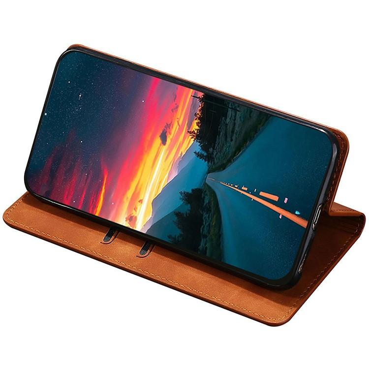 Funda de cuero magnética con textura de piel para Samsung Galaxy F06 5G (marrón claro)