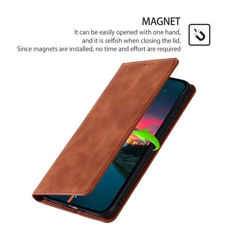 Funda de cuero magnética con textura de piel para Samsung Galaxy F06 5G (marrón claro)