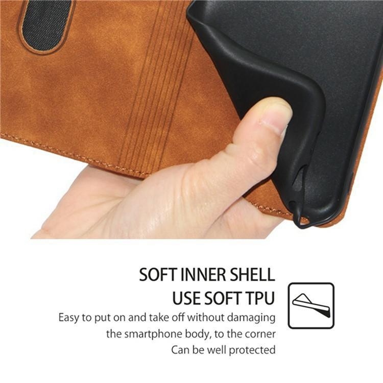 Funda de cuero magnética con textura de piel para Samsung Galaxy F06 5G (marrón claro)