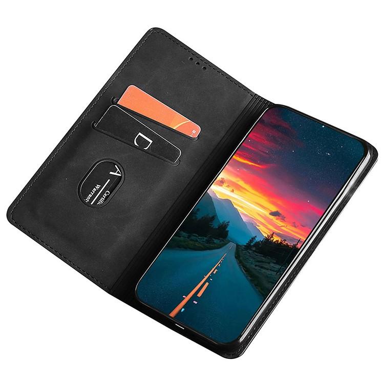 Funda de cuero magnética con textura de piel para Samsung Galaxy F06 5G (negra)