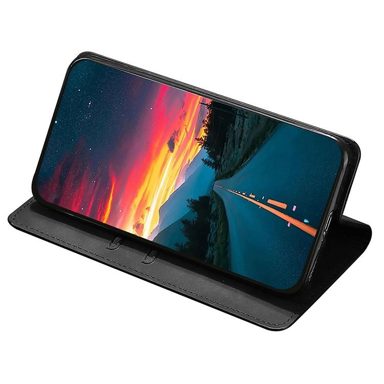 Funda de cuero magnética con textura de piel para Samsung Galaxy F06 5G (negra)