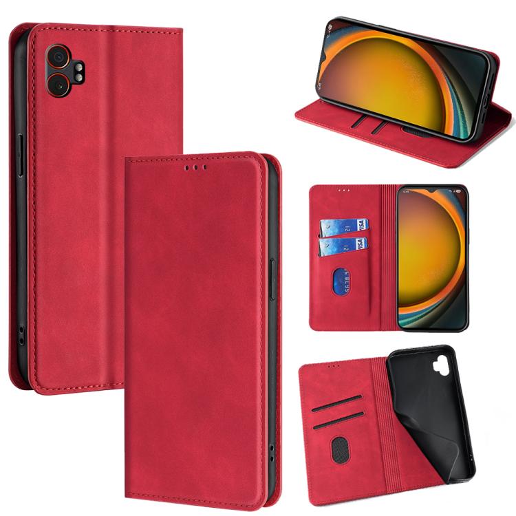 Funda de cuero magnética con textura de piel para Samsung Galaxy Xcover 7 Pro 5G (roja)