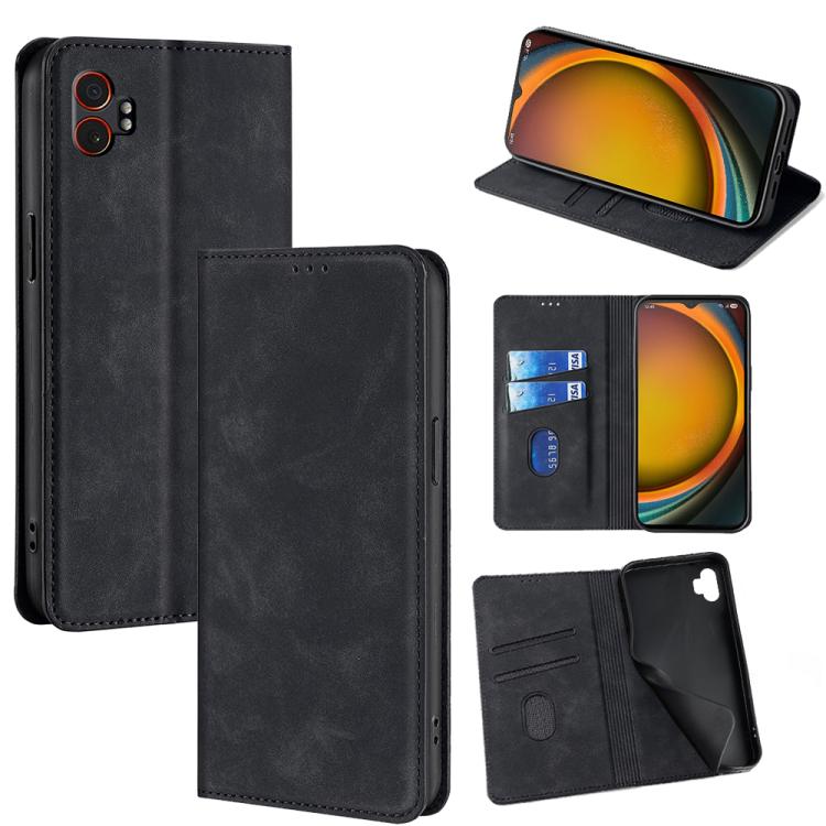 Funda de cuero magnética con textura de piel para Samsung Galaxy Xcover 7 Pro 5G (negra)