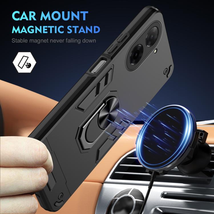 Funda de teléfono con anillo de metal a prueba de golpes de 171,7 mm para Xiaomi Poco C71 / Redmi A5 4G (negro)