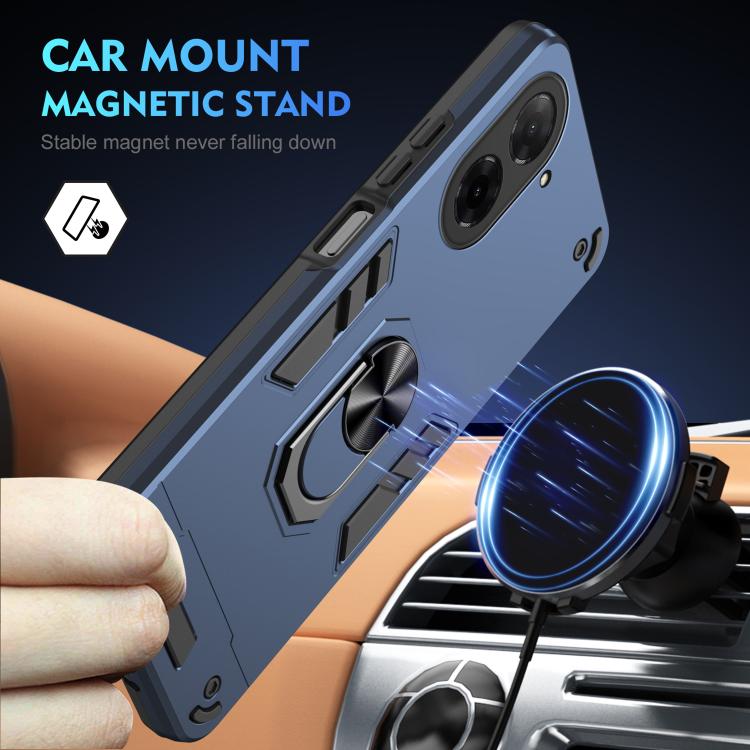 Funda de teléfono con anillo de metal a prueba de golpes de 171,7 mm para Xiaomi Poco C71 / Redmi A5 4G (azul)