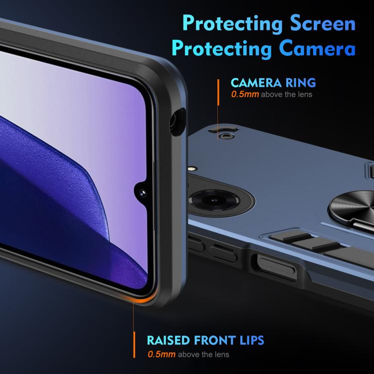 Funda de teléfono con anillo de metal a prueba de golpes de 171,7 mm para Xiaomi Poco C71 / Redmi A5 4G (azul)